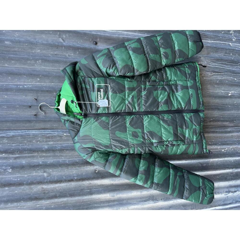 Sundance Film Festival 2025 Reversible Green and Camouflage Puffer Jacket